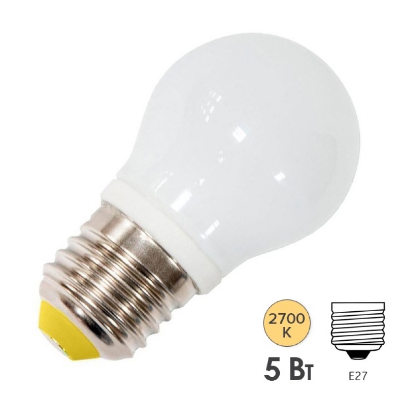 Лампа светодиодная шарик Feron LB-38 5W 2700K 230V E27 G45 теплый свет