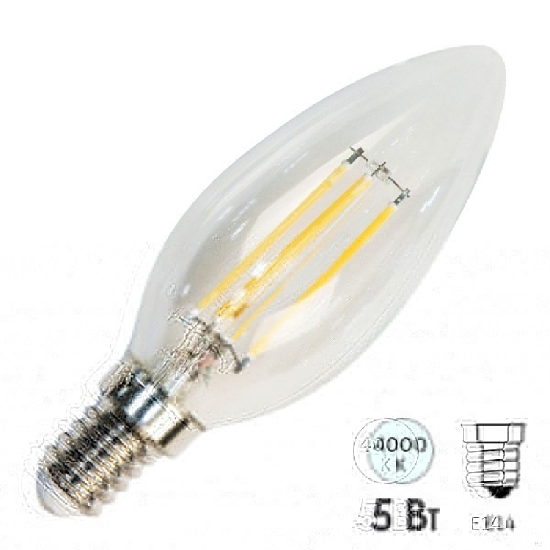 Лампа филаментная светодиодная свеча Feron LB-68 5W 4000K 230V 550lm E14 DIM filament белый свет
