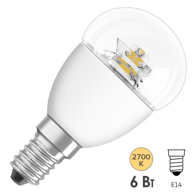 Лампа светодиодная шарик Osram LED CLAS P CL 40 6W/827 470lm 220V E14