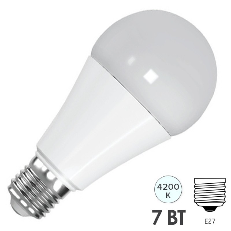 Лампа светодиодная FL-LED-A60 7W 4200K 670lm 220V E27 белый свет