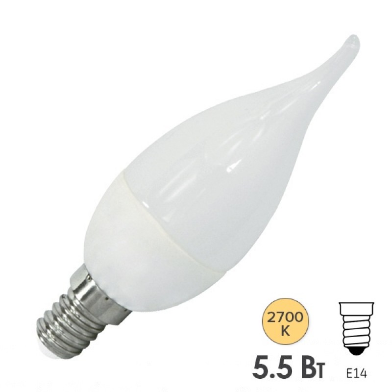 Лампа светодиодная свеча на ветру FL-LED CA37 5,5W 2700К 220V E14 37х113 510Лм теплый свет