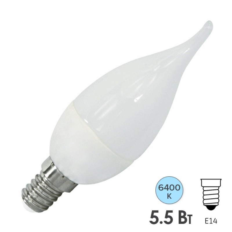 Лампа светодиодная свеча на ветру FL-LED CA37 5,5W 6400К 220V E14 37х113 510Лм холодный свет