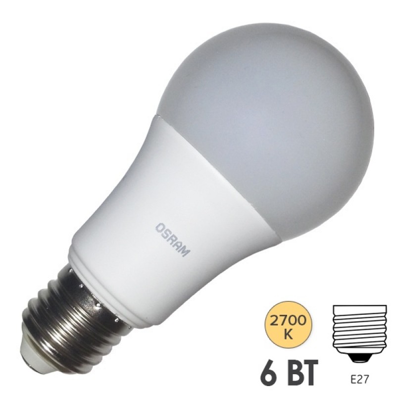 Лампа светодиодная Osram LED CLAS A FR 40 6W/827 240° 470lm 220V E27 теплый свет