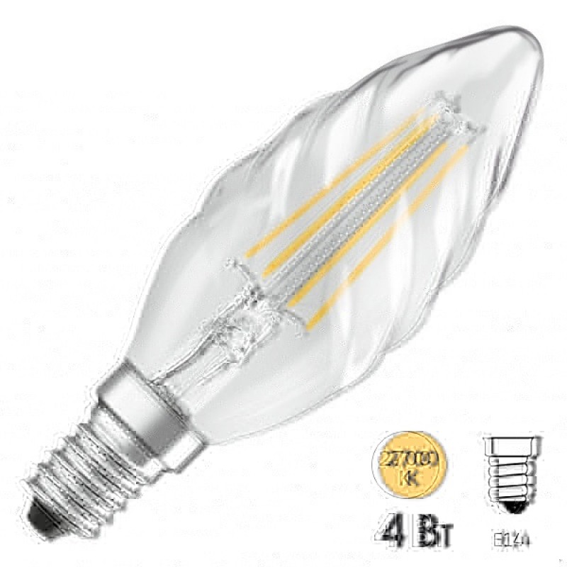 Лампа филаментная светодиодная свеча витая Osram LED Retrofit CLAS BW 40 4W/827 470lm E14 Filament