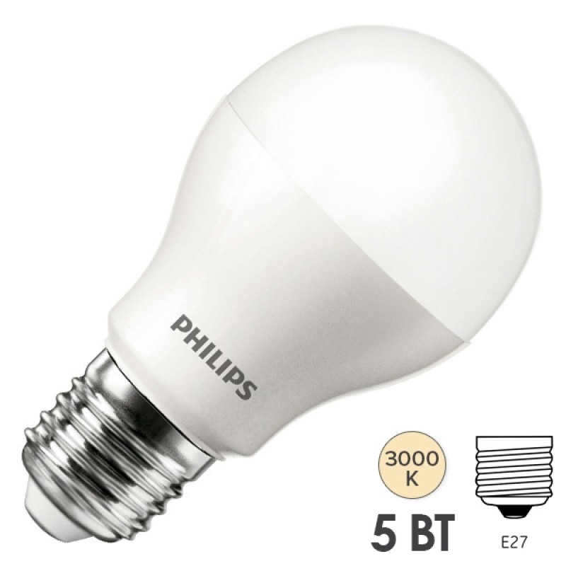 Лампа светодиодная Philips ESS LEDBulb 5W (50W) 6500K 440lm E27 230V холодный свет