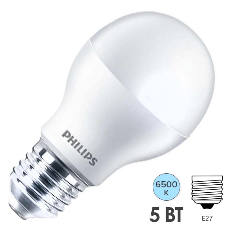 Светодиодная лампа Philips LED Bulb A60 5W (55W) 220V E27 6500K 500lm L104x58mm (матов./холодный)