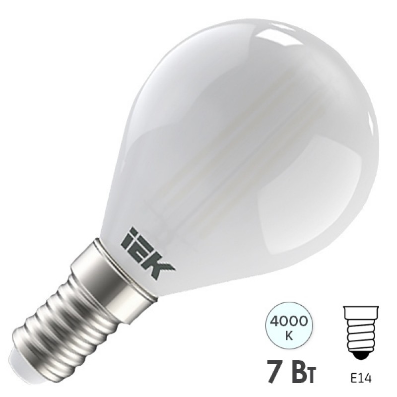 Лампа LED G45 шар матовый 7Вт 230В 4000К E14 серия 360° IEK