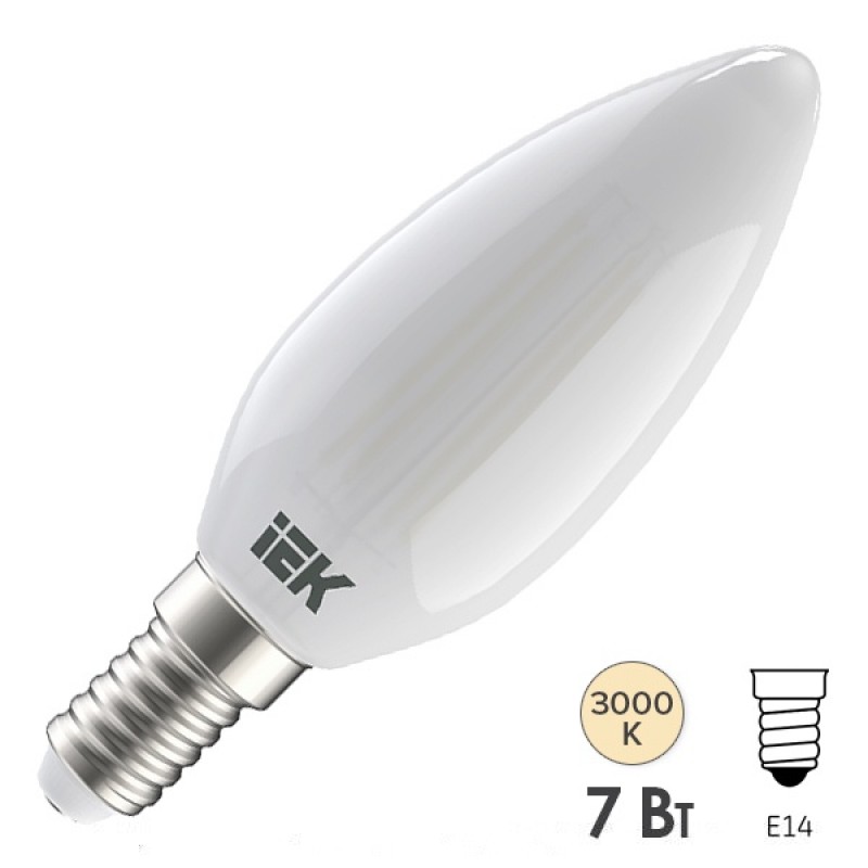 Лампа LED C35 свеча матовая 7Вт 230В 3000К E14 серия 360° IEK 616293