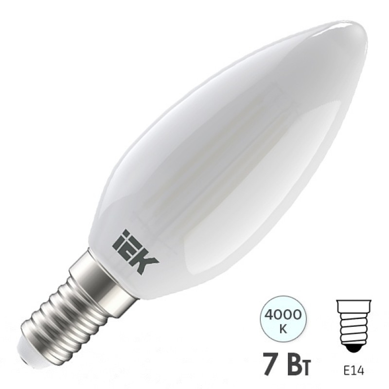 Лампа LED C35 свеча матовая 7Вт 230В 4000К E14 серия 360° IEK 616354