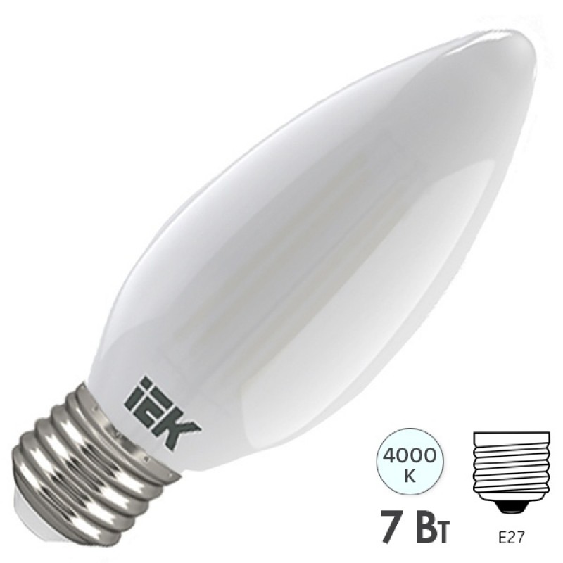 Лампа LED C35 свеча матовая 7Вт 230В 4000К E27 серия 360° IEK 616385