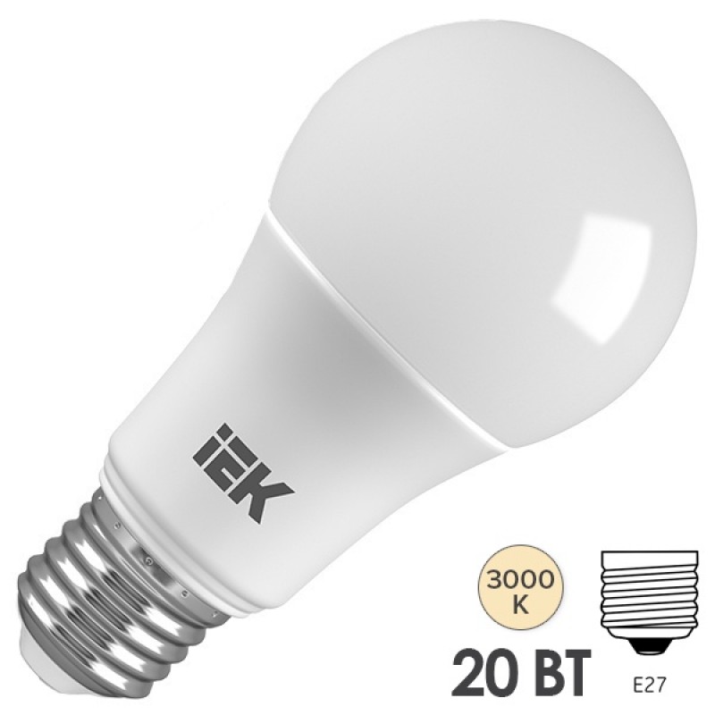 Лампа светодиодная ECO A60 шар 20Вт 230В 3000К E27 IEK 484960
