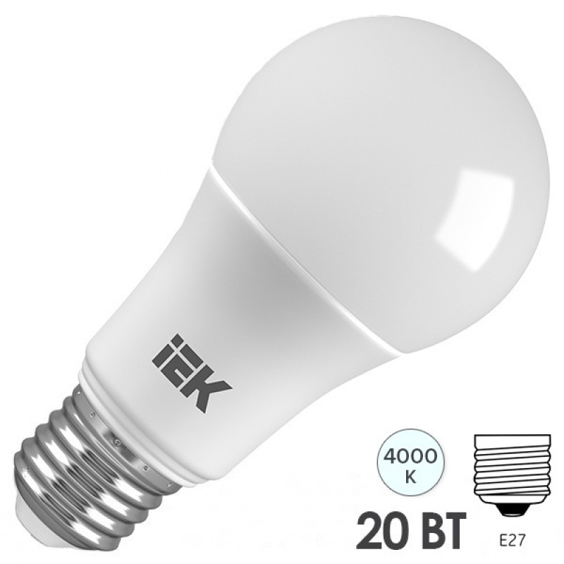 Лампа светодиодная ECO A60 шар 20Вт 230В 4000К E27 IEK 484991