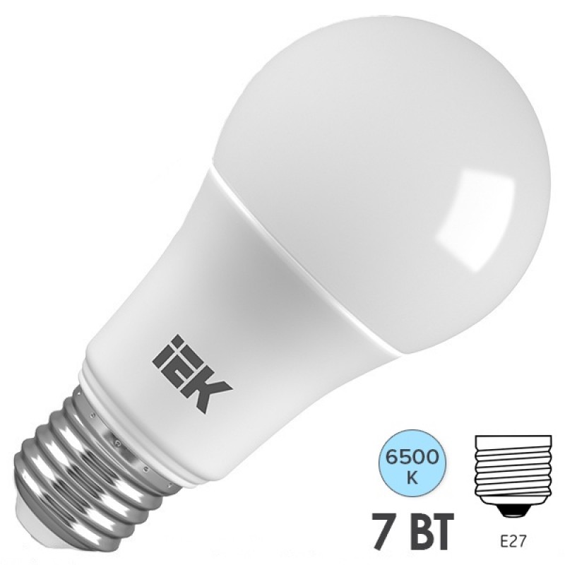 Лампа светодиодная ECO A60 шар 7Вт 230В 6500К E27 IEK 526479