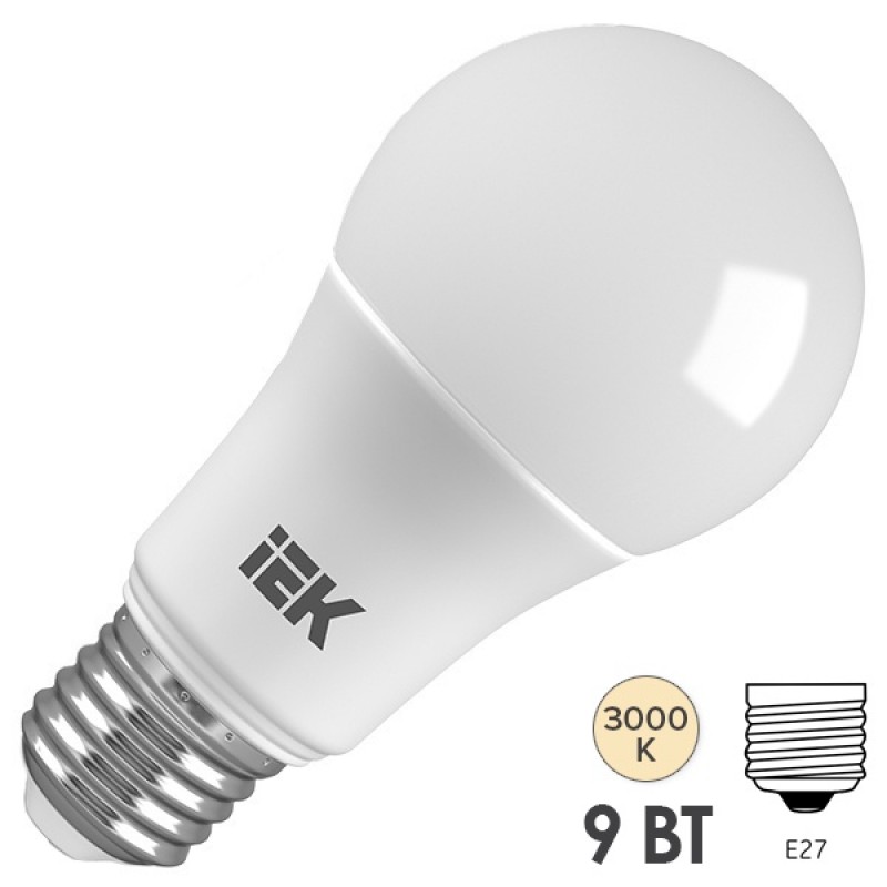 Лампа светодиодная ECO A60 шар 9Вт 230В 3000К E27 IEK 442151