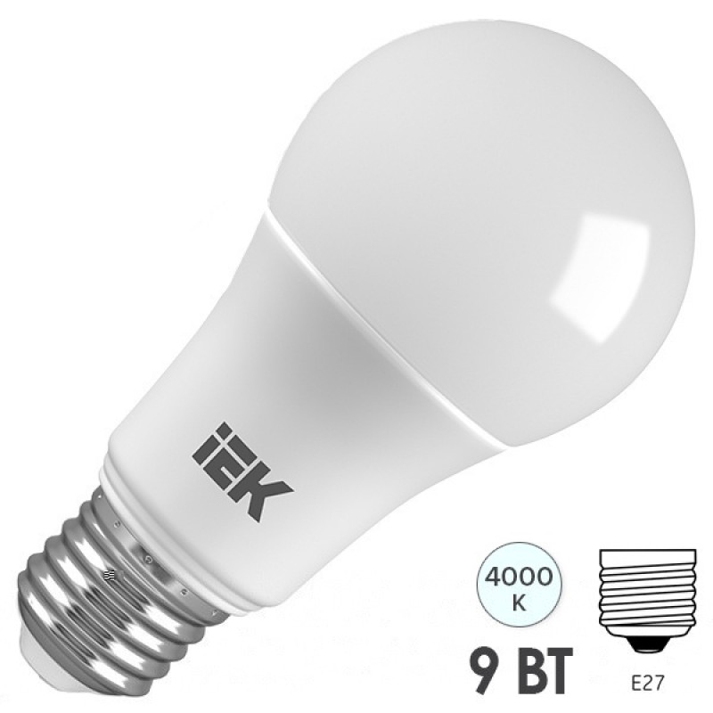 Лампа светодиодная ECO A60 шар 9Вт 230В 4000К E27 IEK 442175
