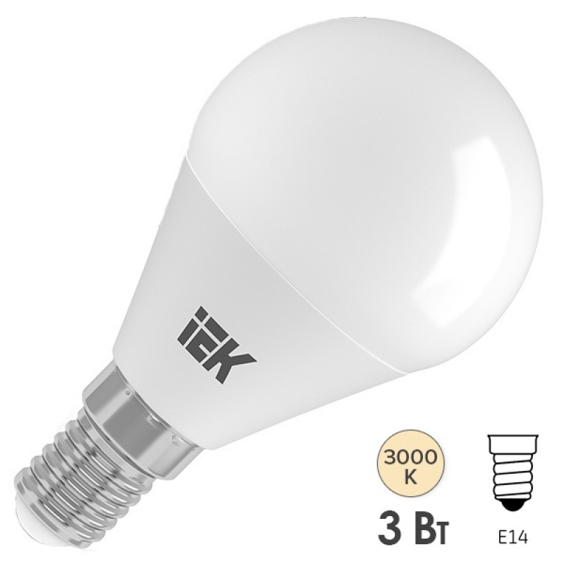 Лампа светодиодная ECO G45 шар 3Вт 230В 3000К E14 IEK