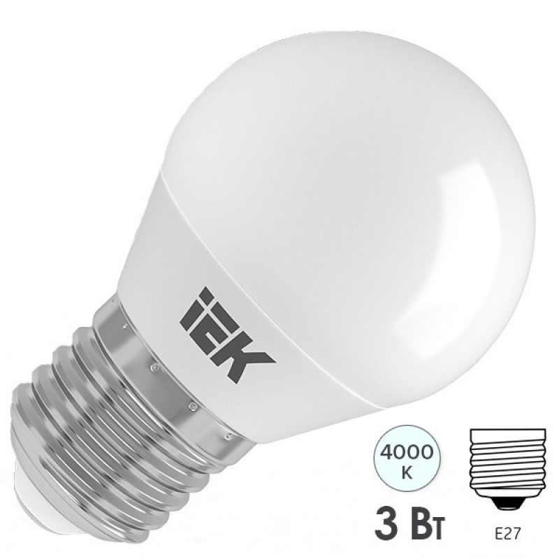 Лампа светодиодная ECO G45 шар 3Вт 230В 4000К E27 IEK