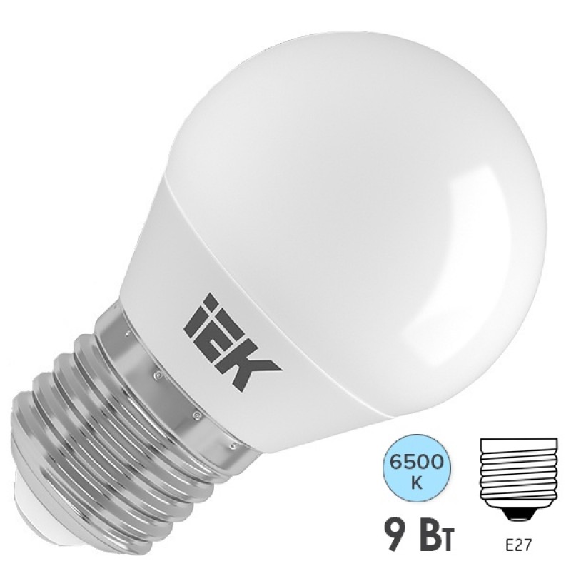 Лампа светодиодная ECO G45 шар 9Вт 230В 6500К E27 IEK