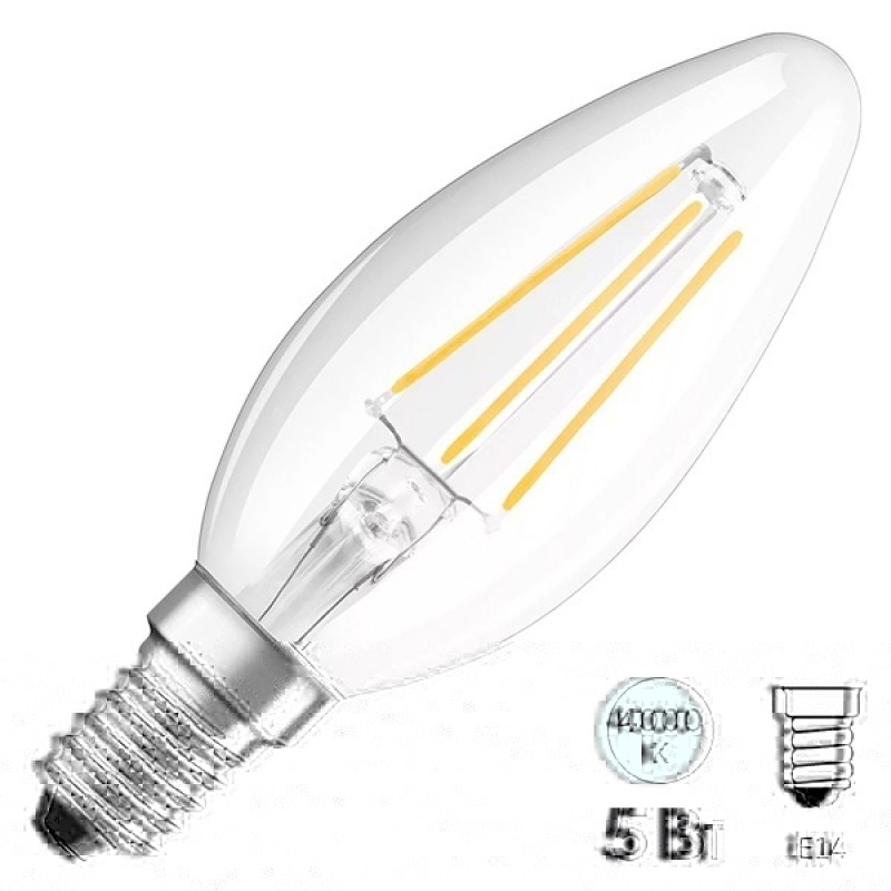 Лампа филаментная светодиодная свеча Osram LED SCL B 60 DIM 5W/840 230V CL E14  520lm Filament