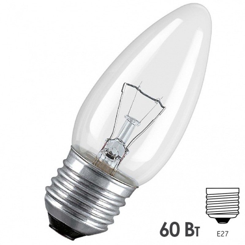 Лампа накаливания свеча Osram CLASSIC B CL 60W E27 прозрачная