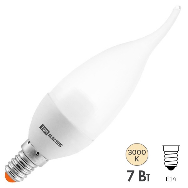 Лампа светодиодная WFC37-7 Вт-230 В -3000 К–E14 (свеча на ветру) TDM