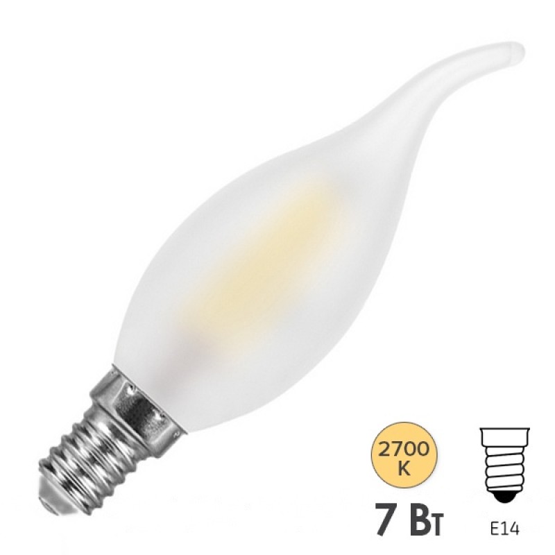 Лампа филаментная светодиодная свеча на ветру матовая Feron LB-67 7W 2700K 230V 710lm E14 filament