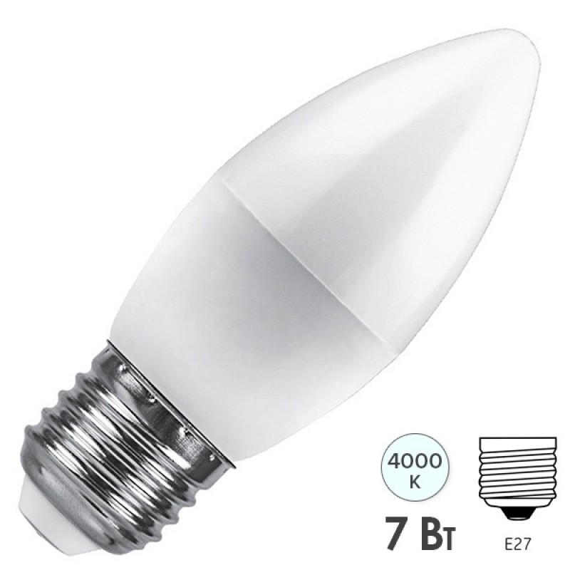 Лампа светодиодная свеча Feron LB-97 7W 4000K 230V E27 белый свет
