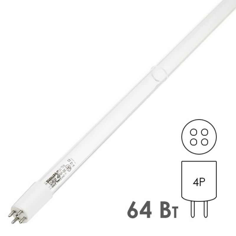 Лампа бактерицидная Philips TUV 64W T5 HE 4P-SE 75W L1553,6mm специальная безозоновая