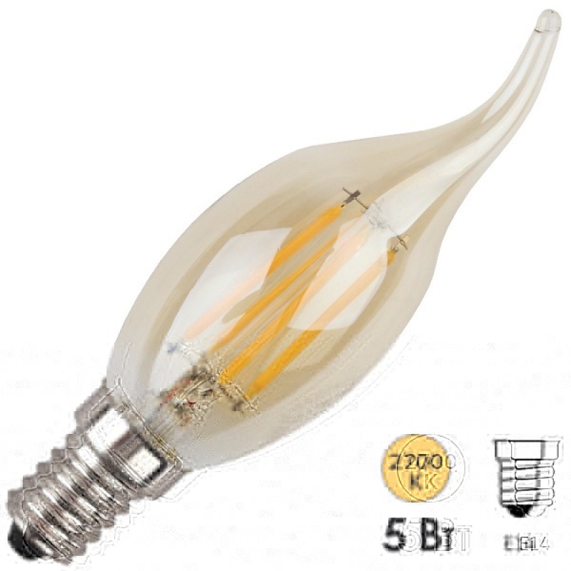Лампа филаментная светодиодная свеча на ветру ЭРА F-LED BXS-5W-827-E14 gold Vintage теплый свет 6498