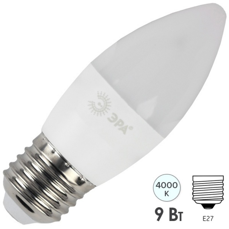 Лампа светодиодная свеча ЭРА LED B35-9W-840-E27 белый свет 576719