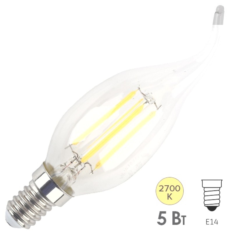 Лампа филаментная светодиодная свеча на ветру ЭРА F-LED BXS-5W-827-E14 filament теплый свет 043154