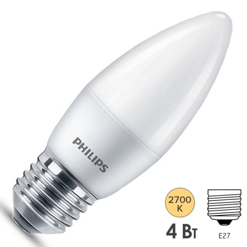 Светодиодная лампа Philips ESS LED Candle B35 4W (40W) 827 220V E27 FR 330lm