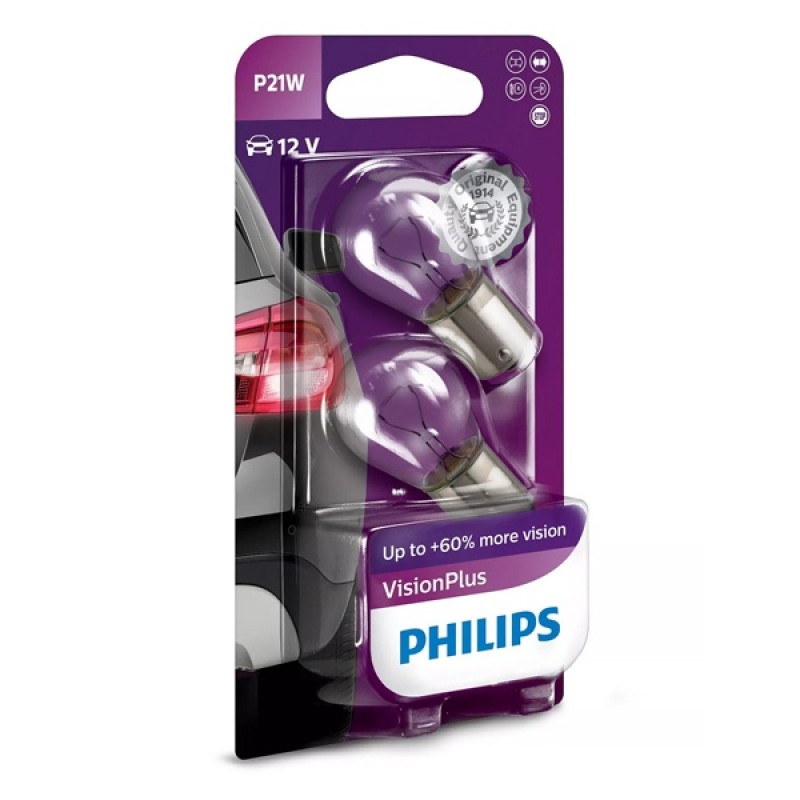 Лампа 12498VPB2 P21W 12V-21W (BA15s) (+50% света) (блистер 2шт.) Vision Plus PHILIPS