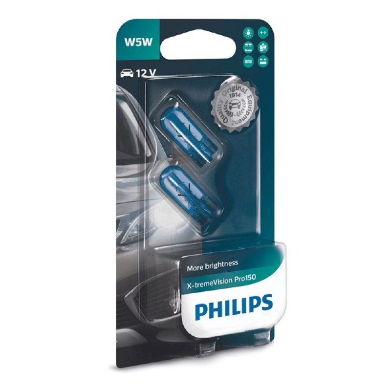Лампа 12961XVPB2 W5W 12V-5W (W2,1x9,5d) (+150% света+увелич. срок службы) (блистер 2шт.) X-treme Vis