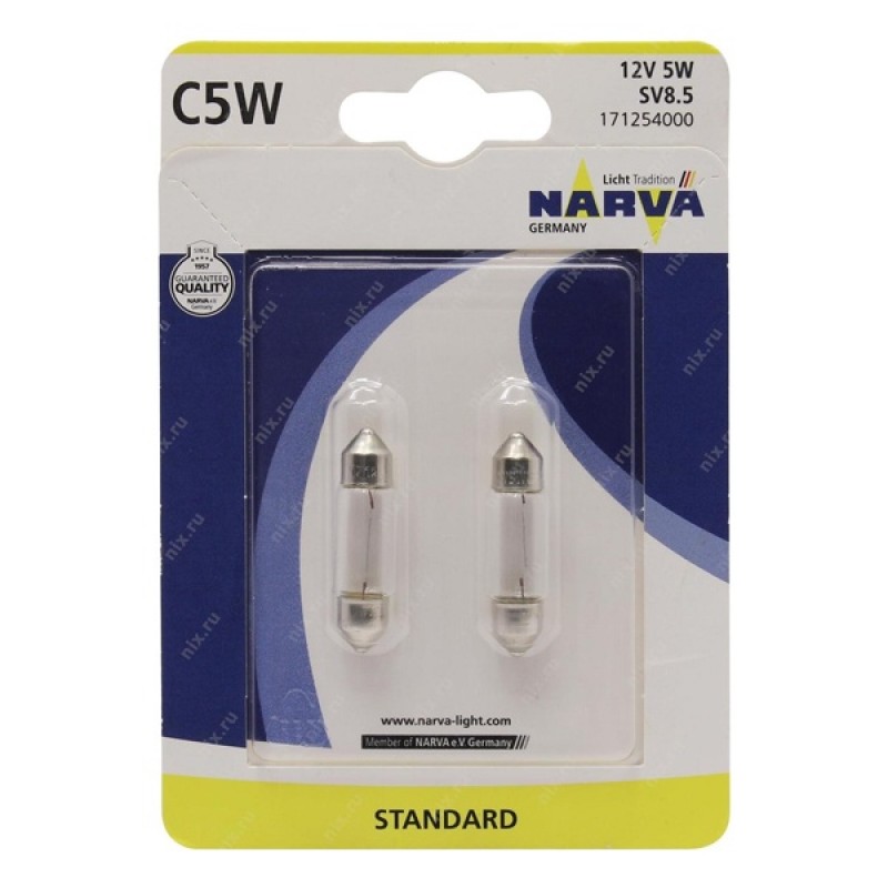 Лампа 17125B2 C5W 12V-5W (SV8,5-35/11) (блистер 2шт.) NARVA
