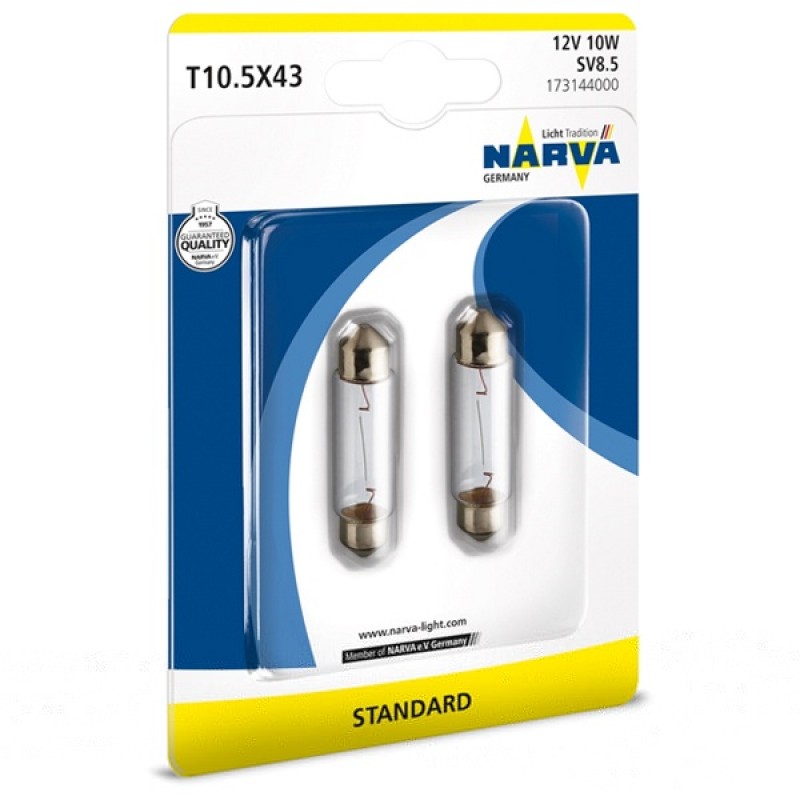 Лампа 17314 Fest T10,5 12V-10W (SV8,5-41/11) (блистер 2шт.) NARVA
