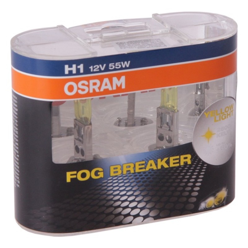 Лампа 62150FBR-HCB H1 12V 55W P14.5s (+ 60% больше света, 2600K) FOG BREAKER OSRAM (упаковка 2шт)