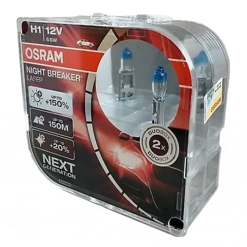 Лампа 64150NL-HCB H1 55W 12V P14.5S BOX2 (+150% больше света) NIGHT BREAKER LASER OSRAM (уп. 2шт.)