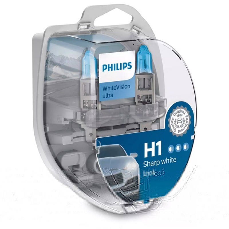 Лампа 12258WVUSM H1 12V 55W P14,5s (абсолютно белый свет+60%) (уп. 2+2шт.) WhiteVision ultra +W5W