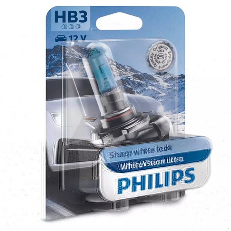 Лампа 9005WVUB1 HB3 12V 65W P20d (абсолютно белый свет +60% вид.) (блистер 1шт.) WhiteVision ultra