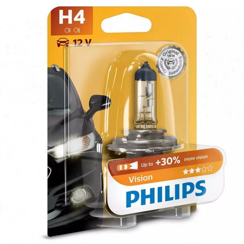 Лампа 12342PRB1 H4 12V 60/55W P43t (+30% света) (Premium) (блистер 1шт.) Vision PHILIPS