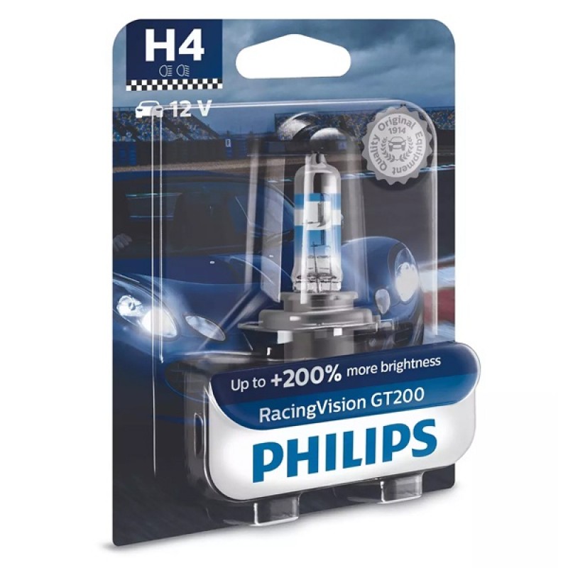 Лампа 12342RGTB1 H4 12V 60/55W P43t (+200% света) (блистер 1шт.) Racing Vision GT200 PHILIPS