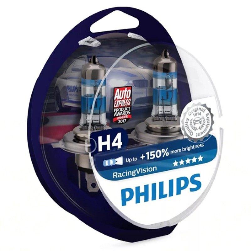 Лампа 12342RVS2 H4 12V 60/55W P43t (+150% света) (уп. 2шт.) Racing Vision PHILIPS