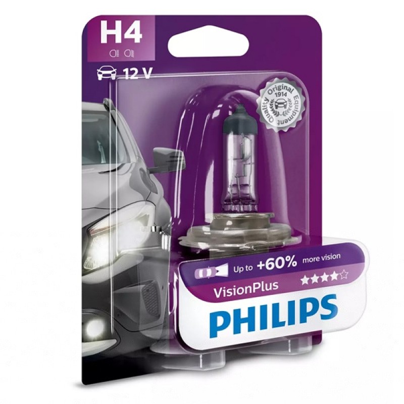 Лампа 12342VPB1 H4 12V 60/55W P43t (+60% света) (блистер 1шт.) Vision Plus PHILIPS