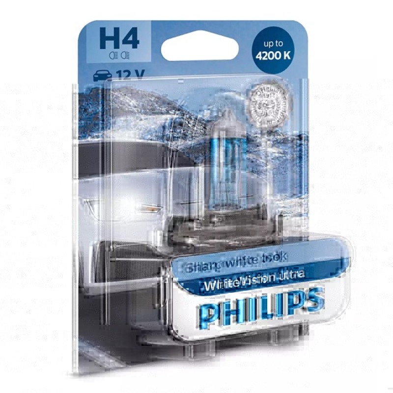 Лампа 12342WVUB1 H4 12V 60/55W P43t (абсолютно белый свет) (блистер 1шт.) WhiteVision ultra PHILIPS