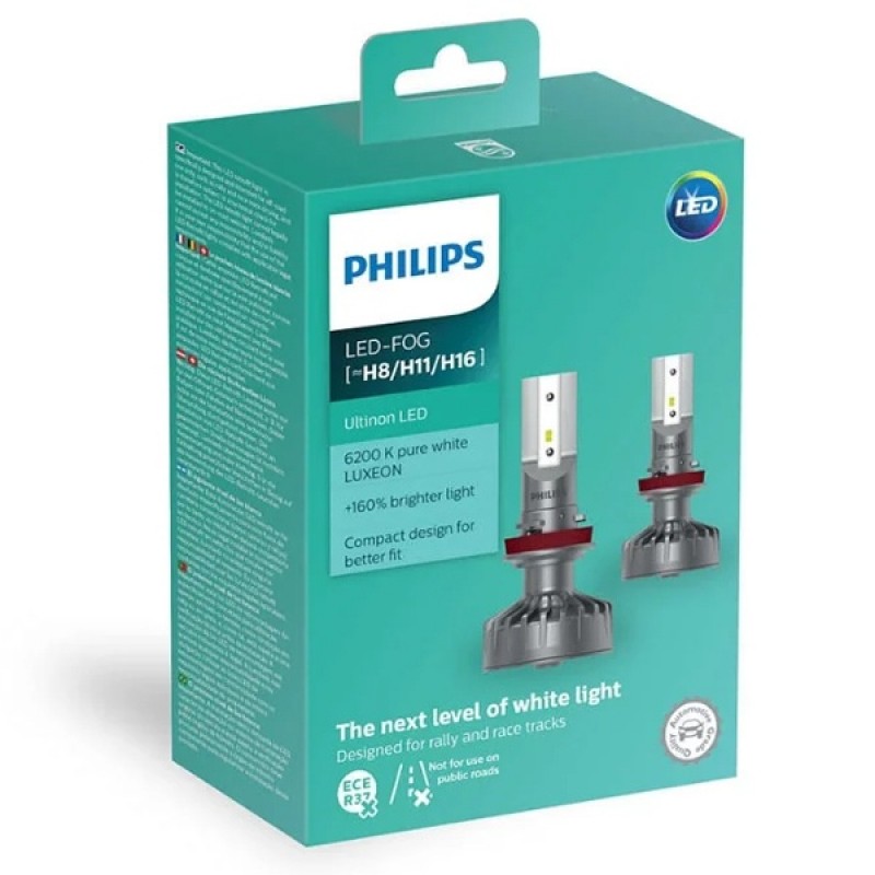 Лампа светодиодная 11366ULWX2 H11/H8/H16 12V LED (PGJ19-) 6200K 15W Ultinon Fog (уп.2 шт.) PHILIPS