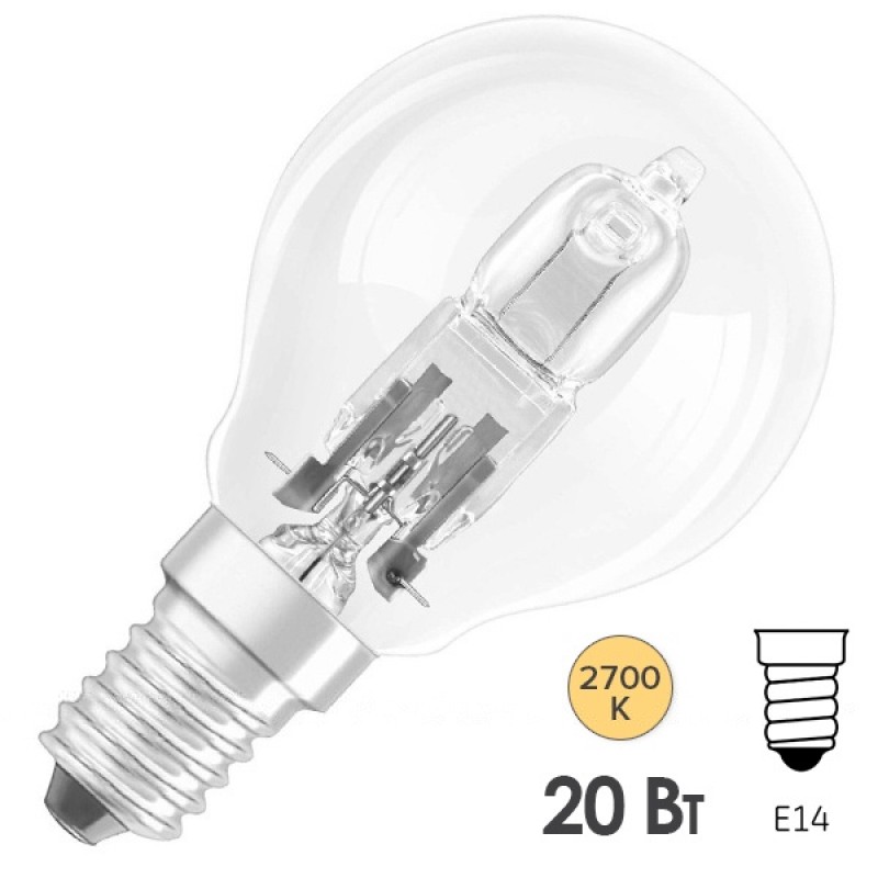 Лампа галогенная шарик Osram 64541 P ECO 20W (25W) 230V E14 235lm 2000h d45x80mm