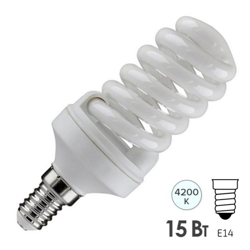 Лампа энергосберегающая ESL QL7 15W 4200K E14 спираль d46x98 белая