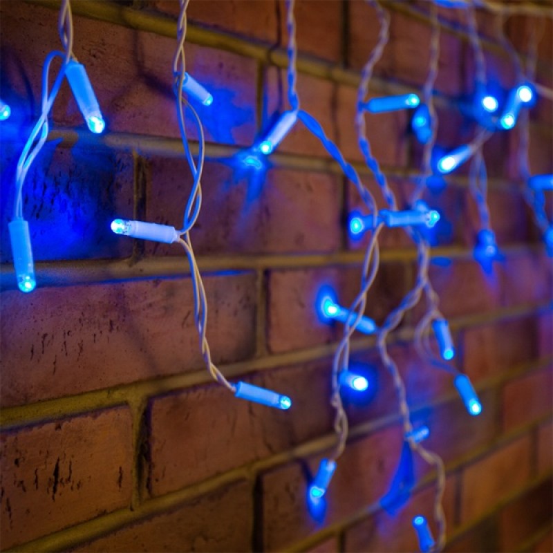 Гирлянда бахрома светодиодная 2,4х0,6м 76LED синий IP44, постоянное свечение,белый провод