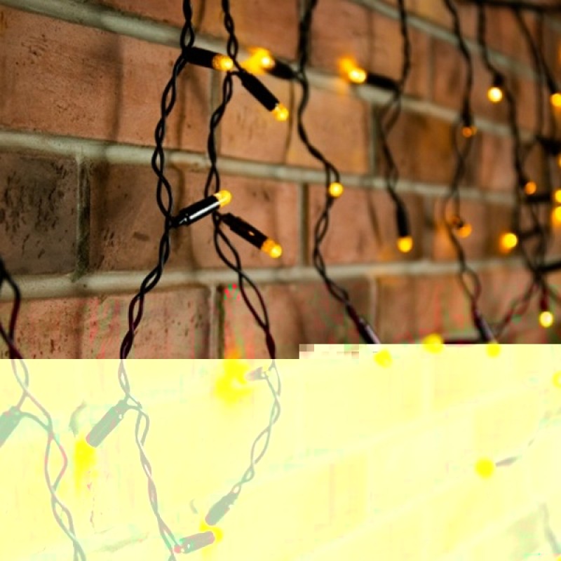 Гирлянда бахрома светодиодная 4,8х0,6м 176LED желтый IP44, постоянное свечение,черный провод